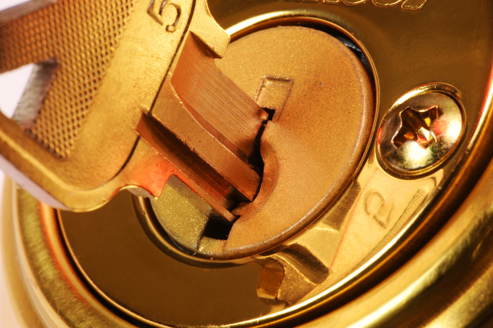 Key inserted into commercial lock cylinder